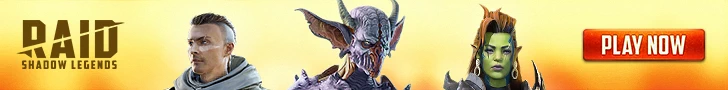 RAID: Shadow Legends promotional banner featuring three Champions