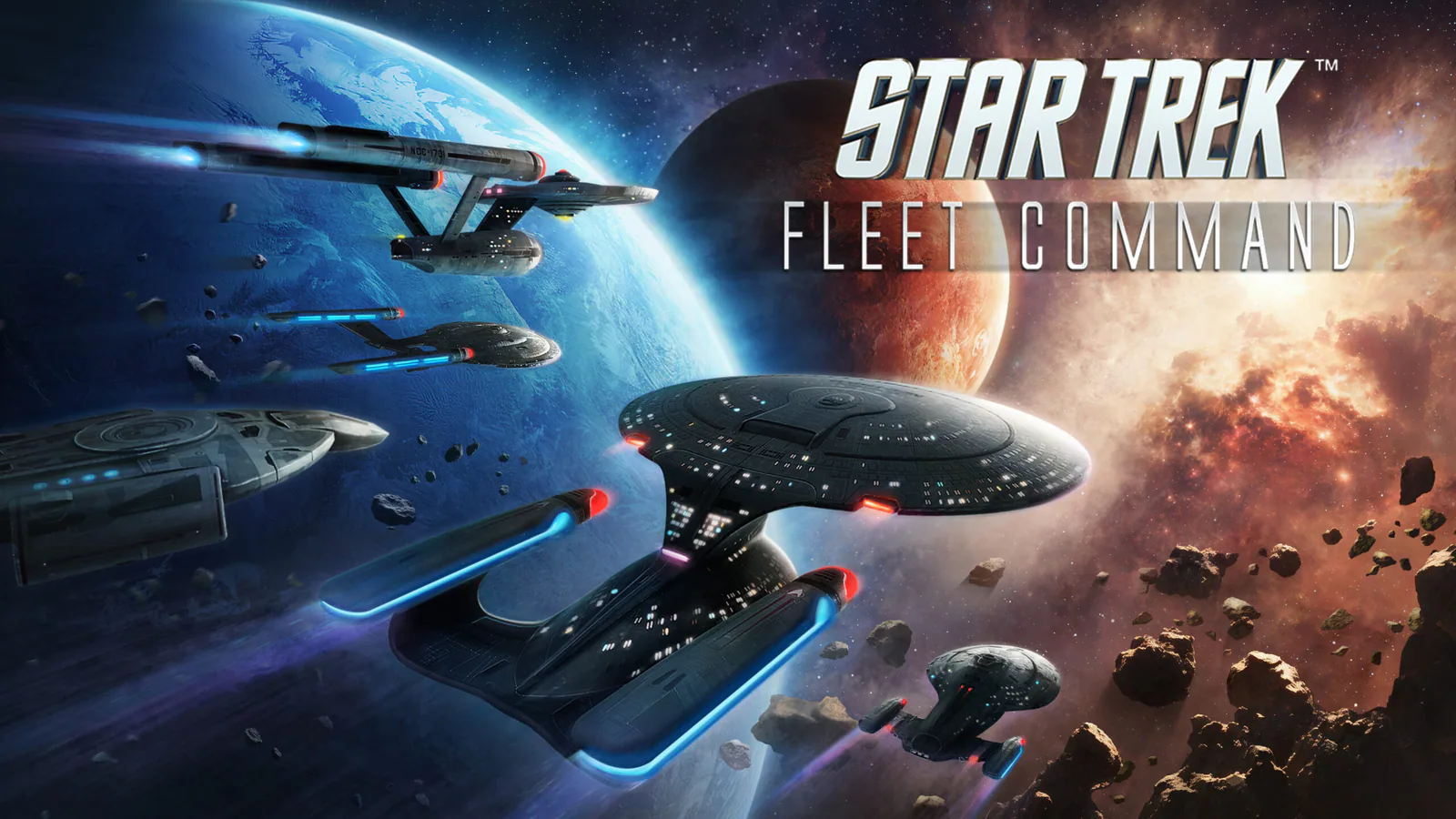 Star Trek Fleet Command artwork showing a Federation fleet in space