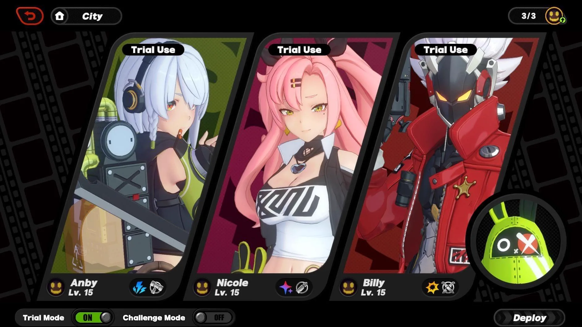 Billy, Anby, and Nicole forming a beginner team in Zenless Zone Zero